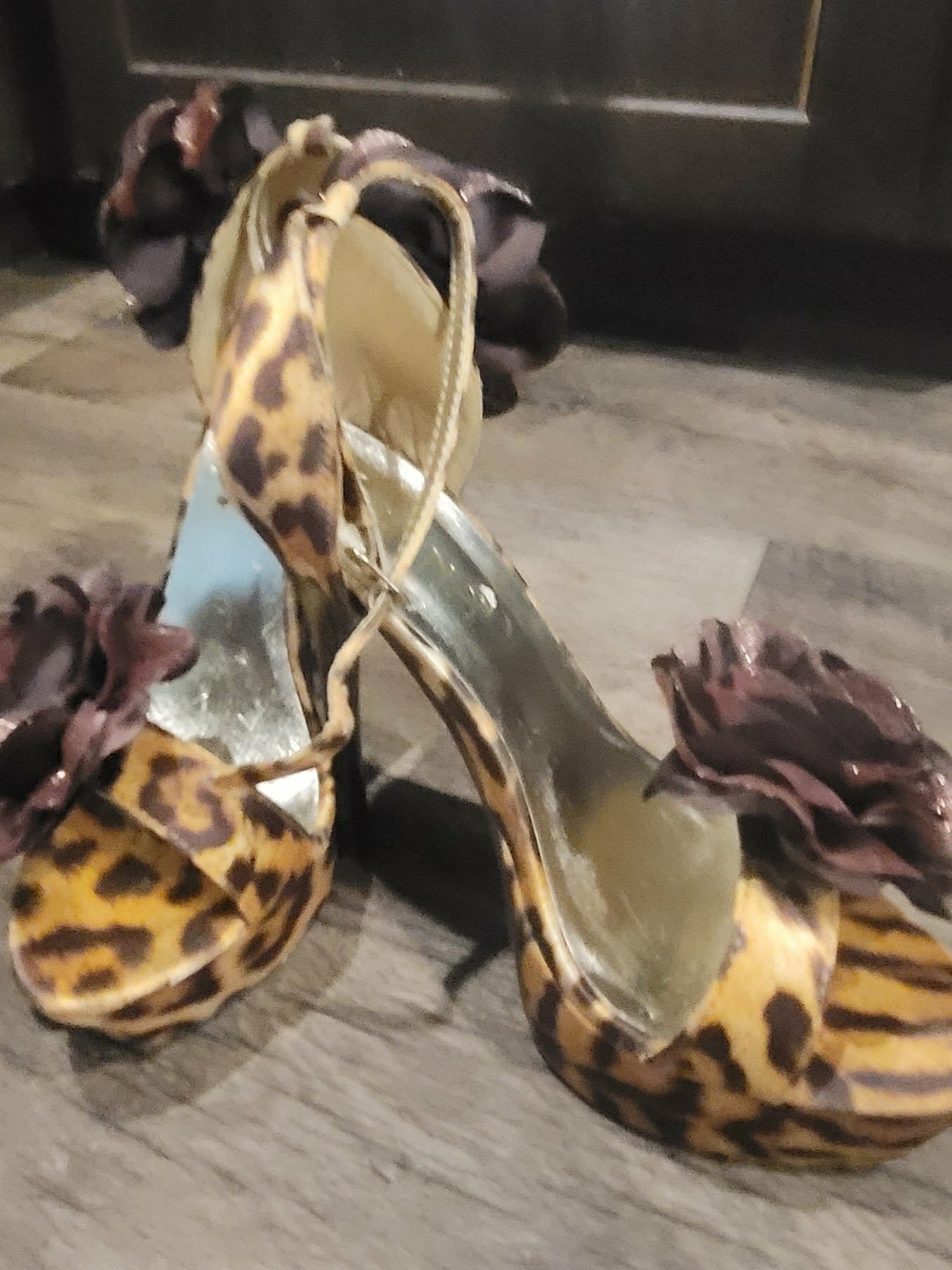 Leopard Print Floral Accent High Heels - Women